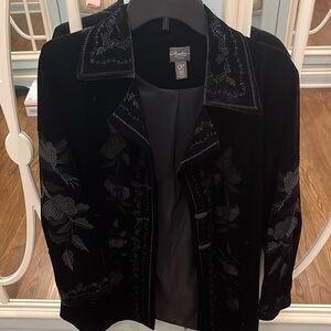 Chicos Travelers Velvet Embroidered Jacket 0P